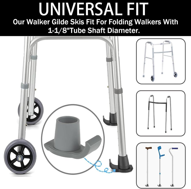 Magicorange 4 Pcs Walker Glide Skis,1 inch Universal Fit Walker ski Glides,Easy to Use Rubber Walker Glides,Walker Feet Replacement (Grey) - Image 4